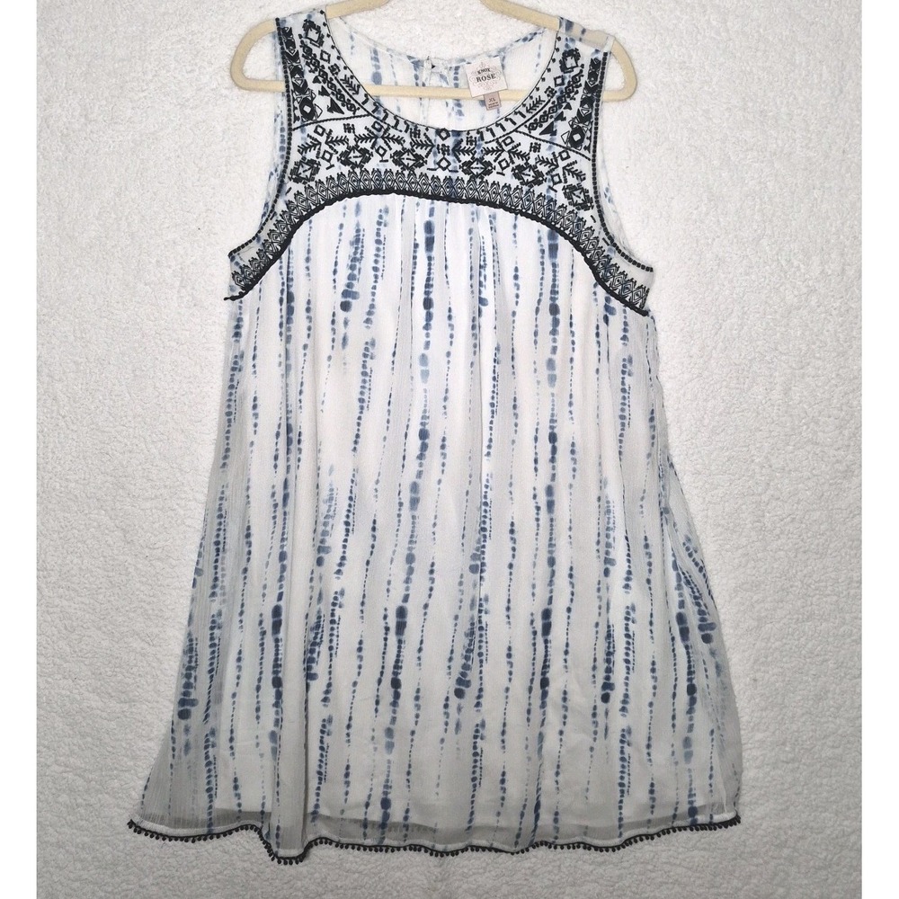 Knox Rose Dress Sleeveless Boho Cottage Core Mini White Blue Tie Dye XL